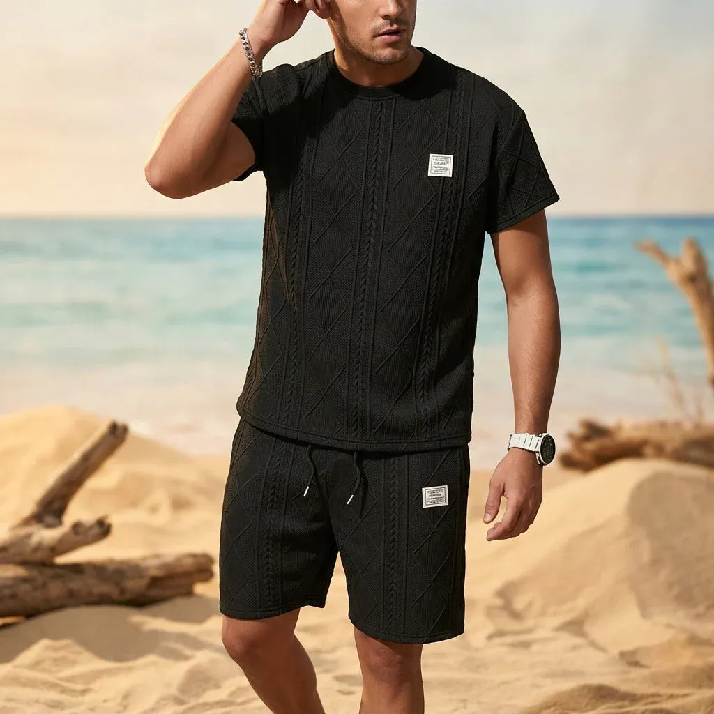 Men’s Textured Short-Sleeve Shirt and Shorts Set