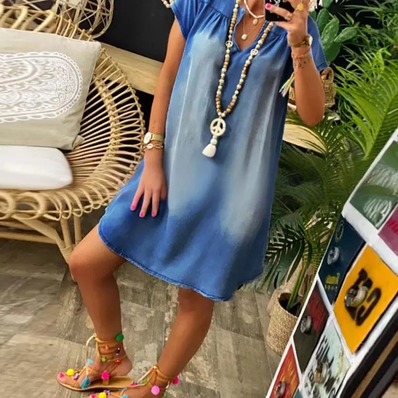 Women's Washed Denim Shift Dress