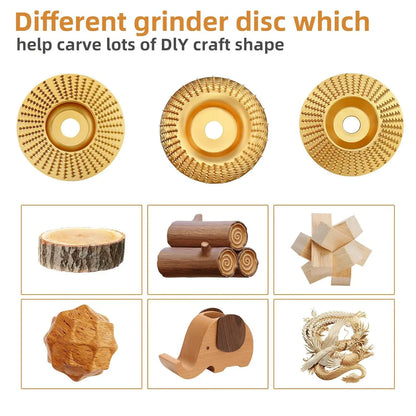 3PCS Tungsten Wood Carving Disc Set for Angle Grinder