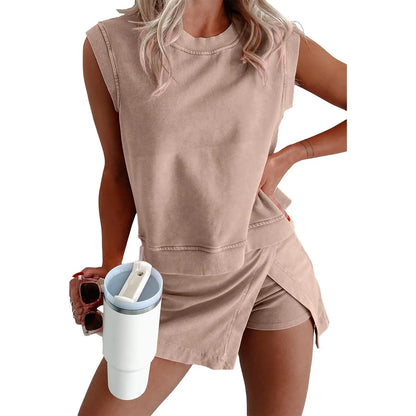 Women’s Washed Sleeveless Top and Skort Set