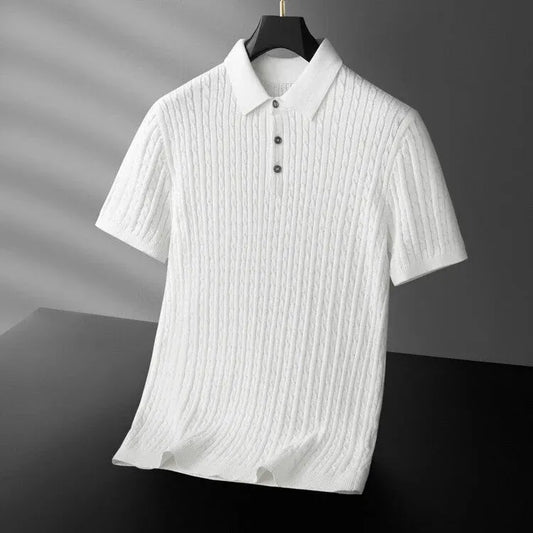Men’s Textured Knit Short Sleeve Polo Shirt