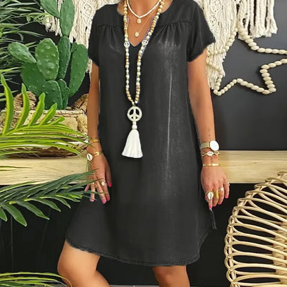 Women's Washed Denim Shift Dress