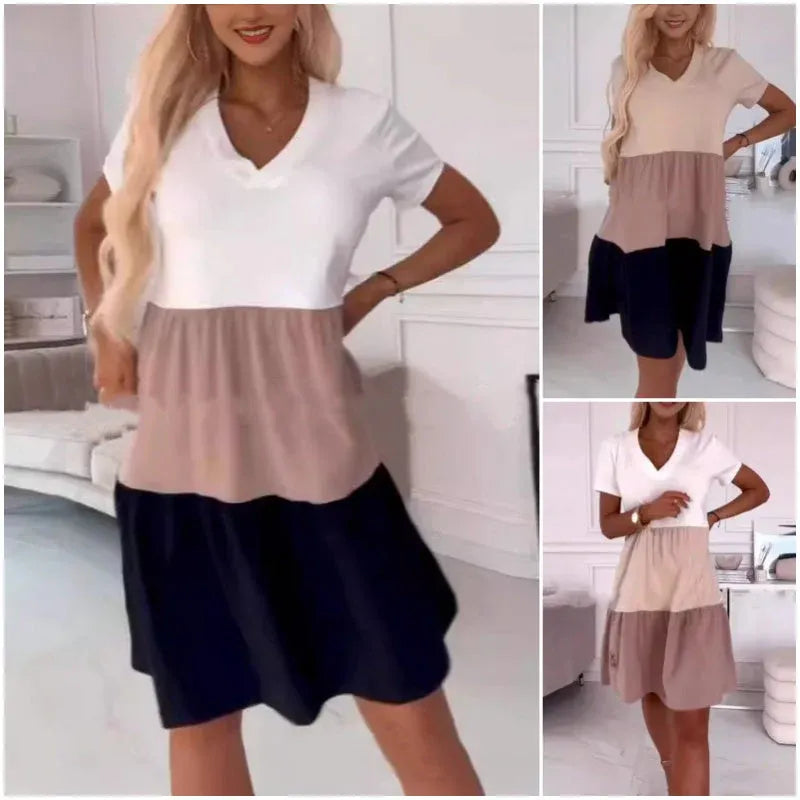 Women’s Color Block V-Neck Flowy Midi Dress