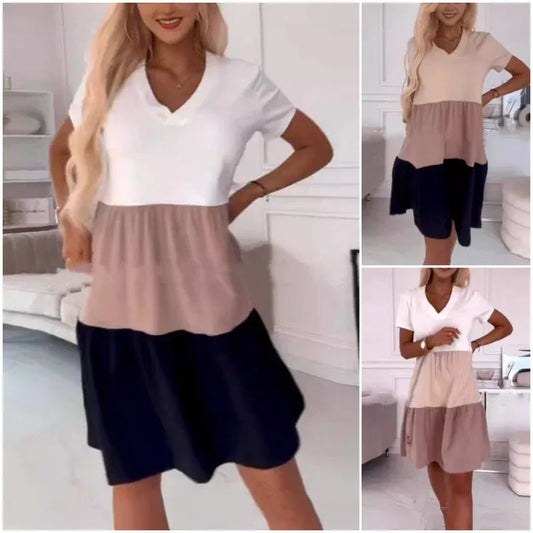 Women’s Color Block V-Neck Flowy Midi Dress
