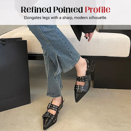 Women’s Pointed Toe Buckle Strap Low Heel Shoes