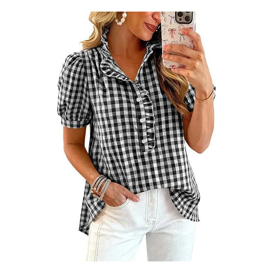 Women’s Ruffle Trim Puff Sleeve Blouse