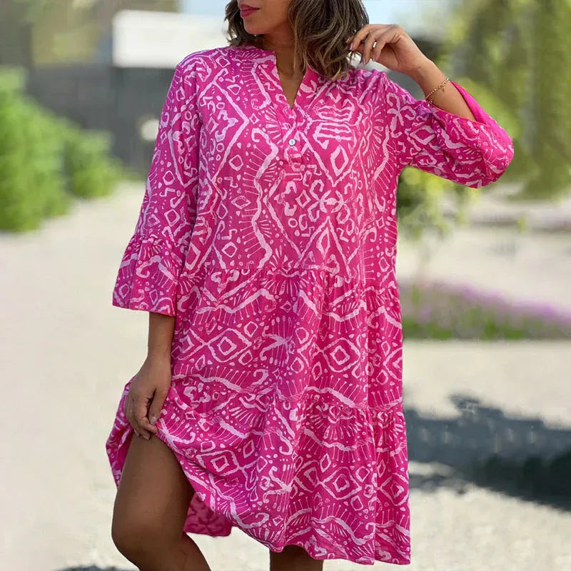 Women's Printed V-Neck Flowy Dress