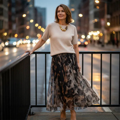 Women’s Short-Sleeve Knit Top and Leopard Print Maxi Skirt Set