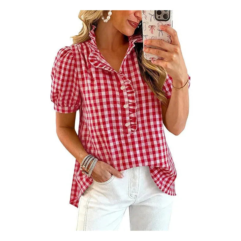 Women’s Ruffle Trim Puff Sleeve Blouse