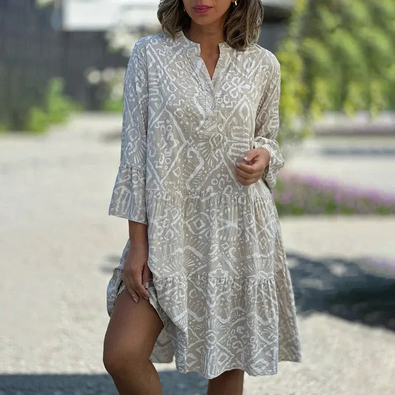 Women's Printed V-Neck Flowy Dress