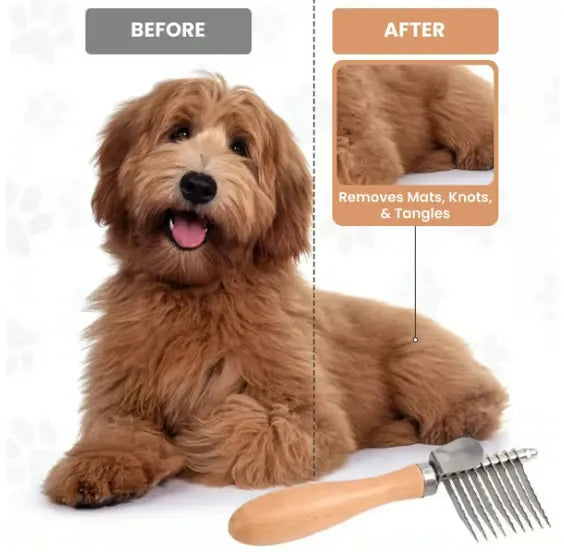 Dog Dematting Brush & Undercoat Rake for Tangles & Mats