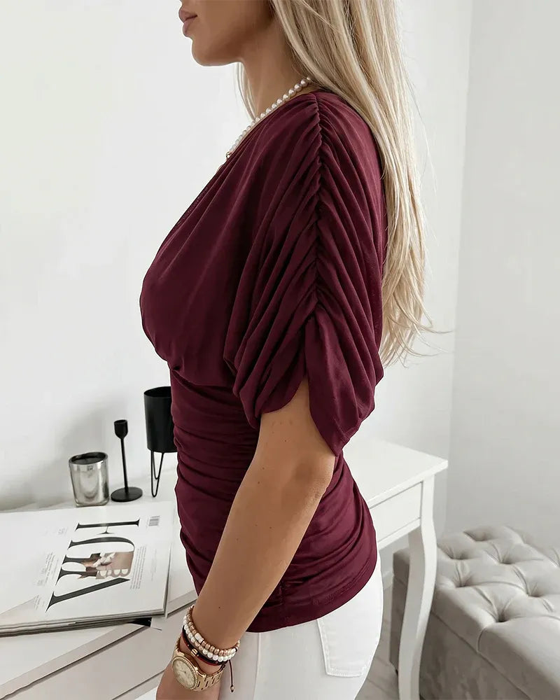 Women’s Ruched Wrap V-Neck Blouse