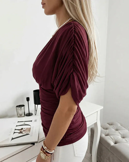 Women’s Ruched Wrap V-Neck Blouse