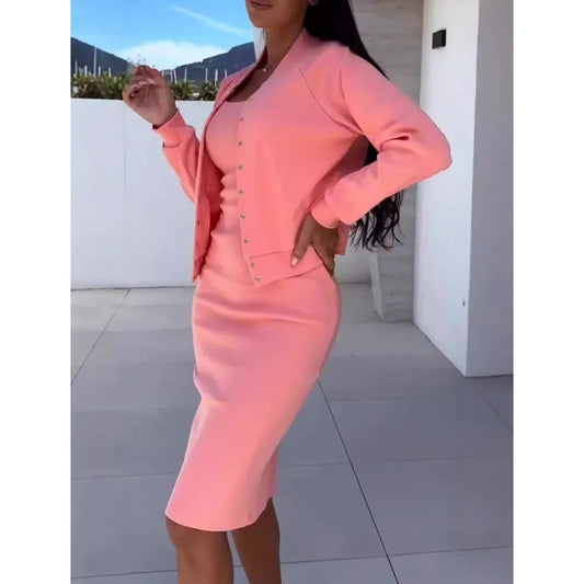 Women’s Bodycon Midi Dress and Button-Up Jacket Set