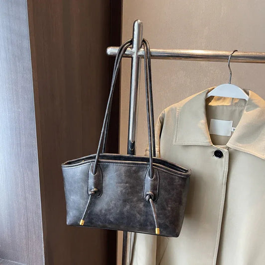Women’s Vintage-Style Faux Leather Shoulder Tote Bag