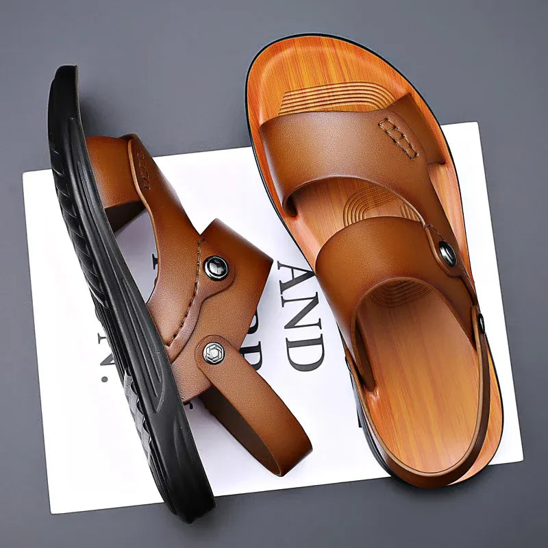 Men’s Adjustable Leather-Look Slingback Sandals