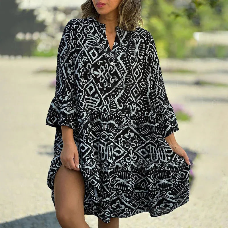Women's Printed V-Neck Flowy Dress