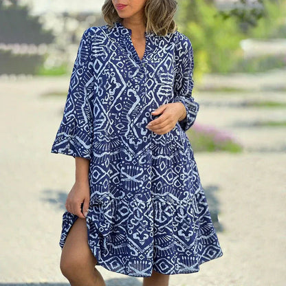 Women's Printed V-Neck Flowy Dress