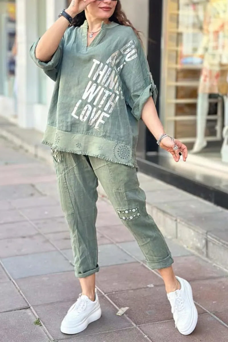 Women’s Relaxed Graphic Top & Cargo Pants Set