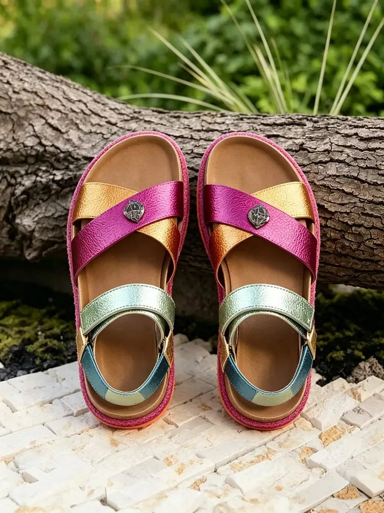 Women's Metallic Crisscross Platform Sandals
