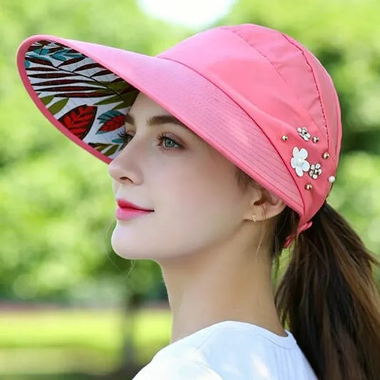 Women’s Foldable Wide Brim Ponytail Sun Hat