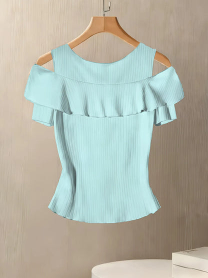 Women's Ribbed Off-Shoulder Button Front Slim Fit Top