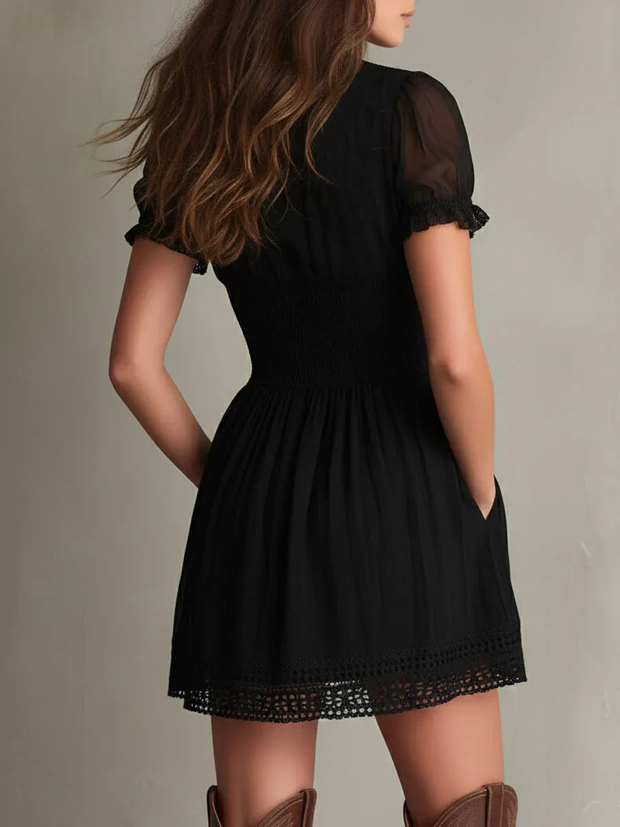 Women's Lace-Trim Smocked Mini Dress