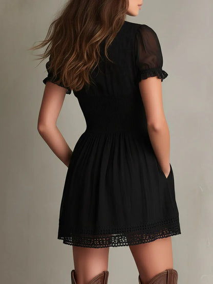 Women's Lace-Trim Smocked Mini Dress