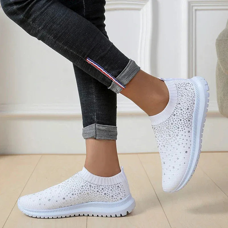 Women’s Rhinestone Knit Slip-On Sneakers
