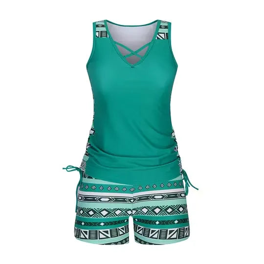 Women's Printed Tankini Swimsuit Set with Shorts