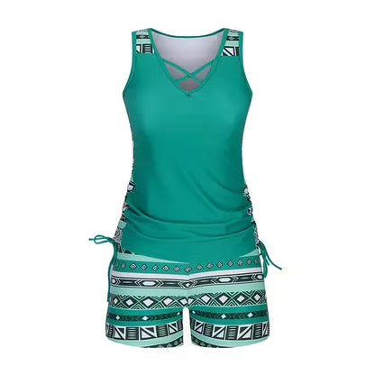 Women's Printed Tankini Swimsuit Set with Shorts