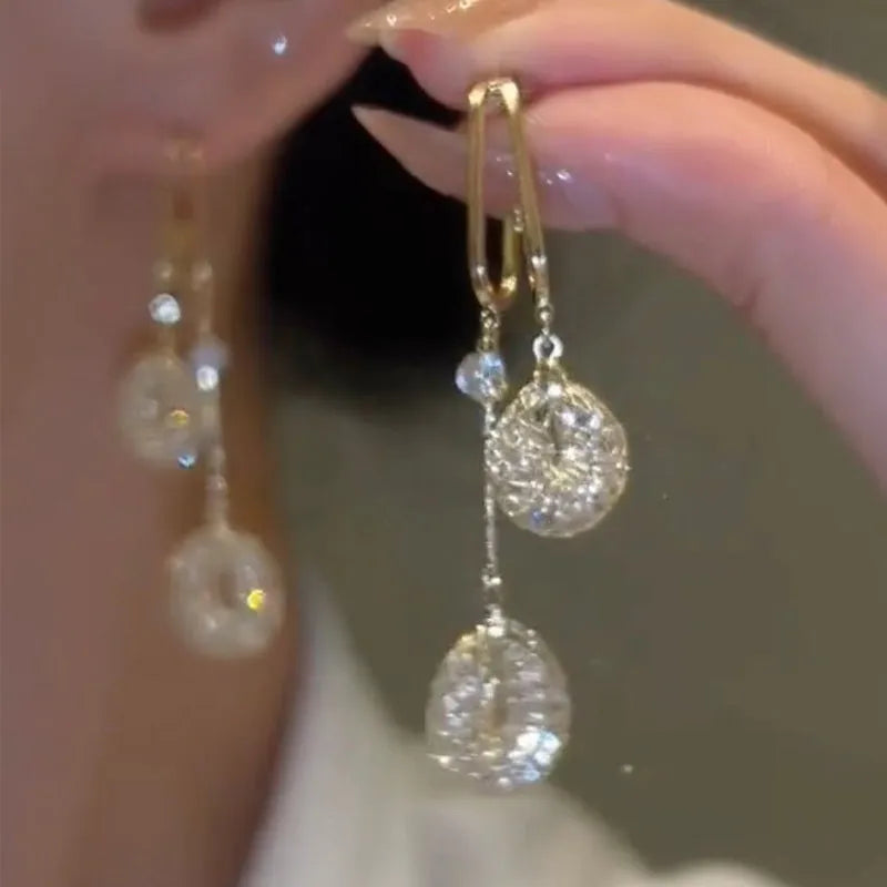 Elegant Crystal Drop Tassel Earrings