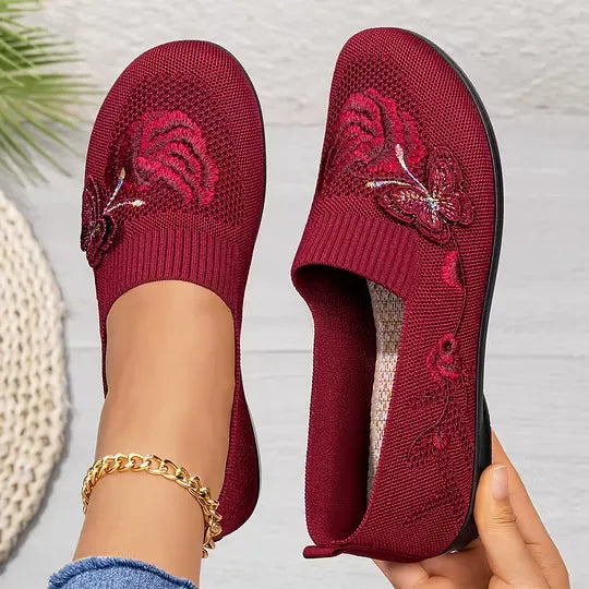 Women's Butterfly Embroidered Knit Loafers