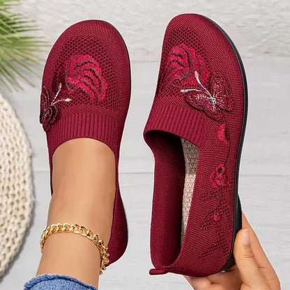 Women's Butterfly Embroidered Knit Loafers