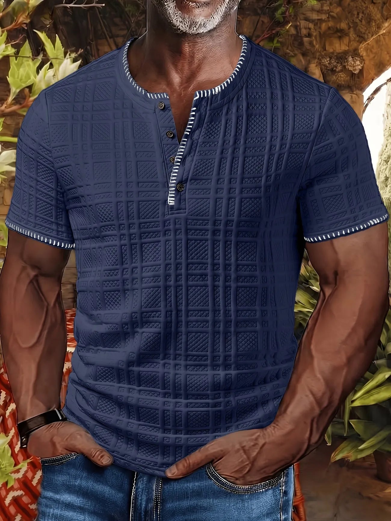 Men's Textured Henley Short Sleeve Shirt