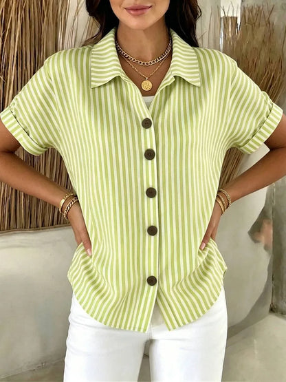 Women’s Striped Cotton-Linen Button-Up Shirt