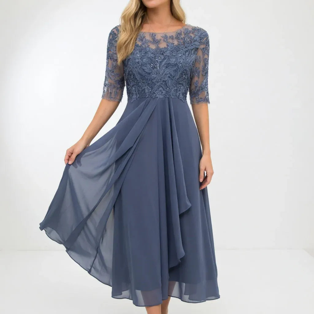 Women’s Lace Bodice Chiffon Midi Dress