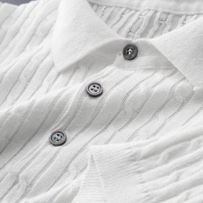 Men’s Textured Knit Short Sleeve Polo Shirt