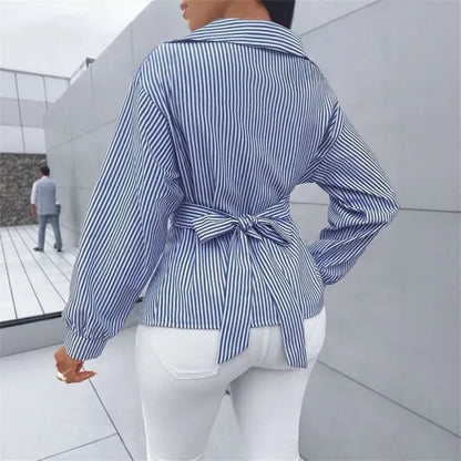 Women’s Striped Wrap Tie-Back Blouse