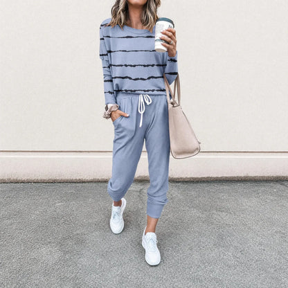 Women’s Striped Long Sleeve Top and Jogger Pants Set