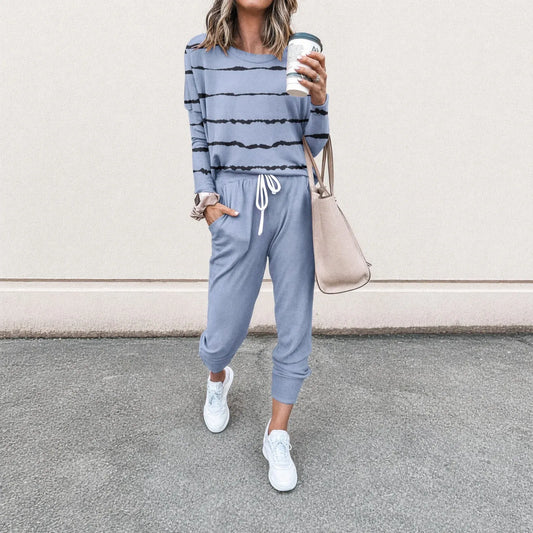 Women’s Striped Long Sleeve Top and Jogger Pants Set