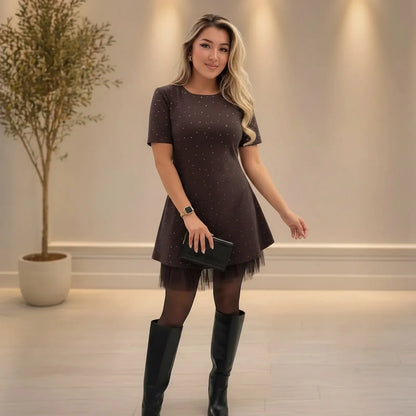 Women’s Sparkle Mesh Hem Mini Dress