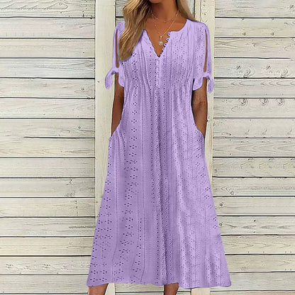 Women’s Eyelet V-Neck Tie-Sleeve Dress