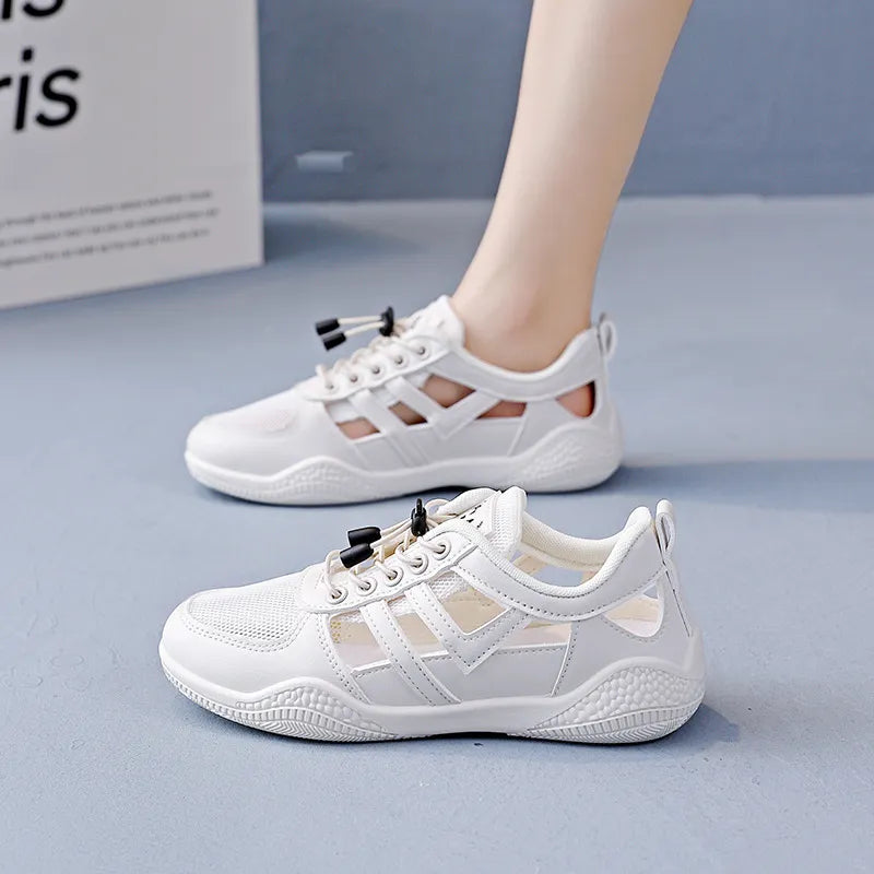 Breathable Cutout Lace-Up Comfort Sneakers