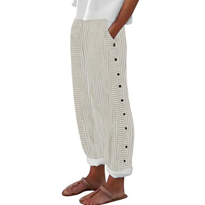 Women’s Striped Button Detail Cropped Pants