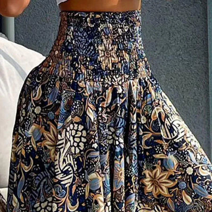 Women's Boho Paisley High Waist Flowy Maxi Skirt