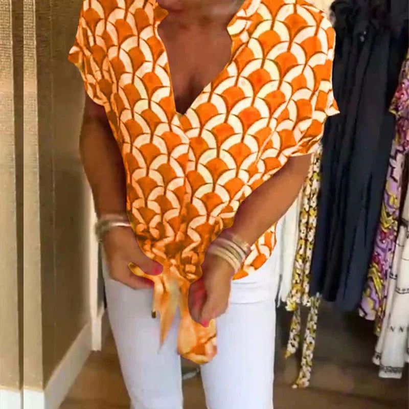 Women’s Geometric Print V-Neck Casual Blouse