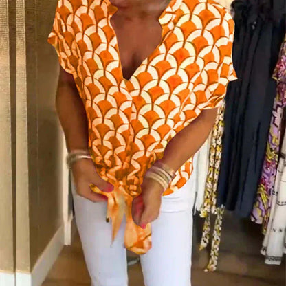 Women’s Geometric Print V-Neck Casual Blouse