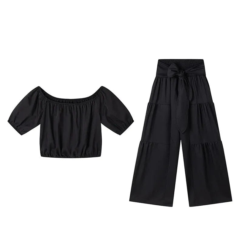 Women’s Off-Shoulder Crop Top & Wide-Leg Pants Set