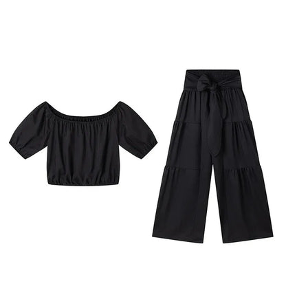Women’s Off-Shoulder Crop Top & Wide-Leg Pants Set